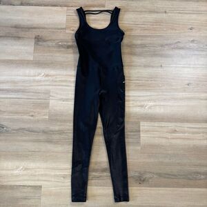 Koral Women's Size S Jet Jumpsuit Fitted Metallic Black Catsuit Open Back Yoga